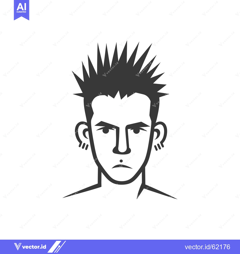 Premium Vector dari A black and white illustration of a man with spiky hair and piercings