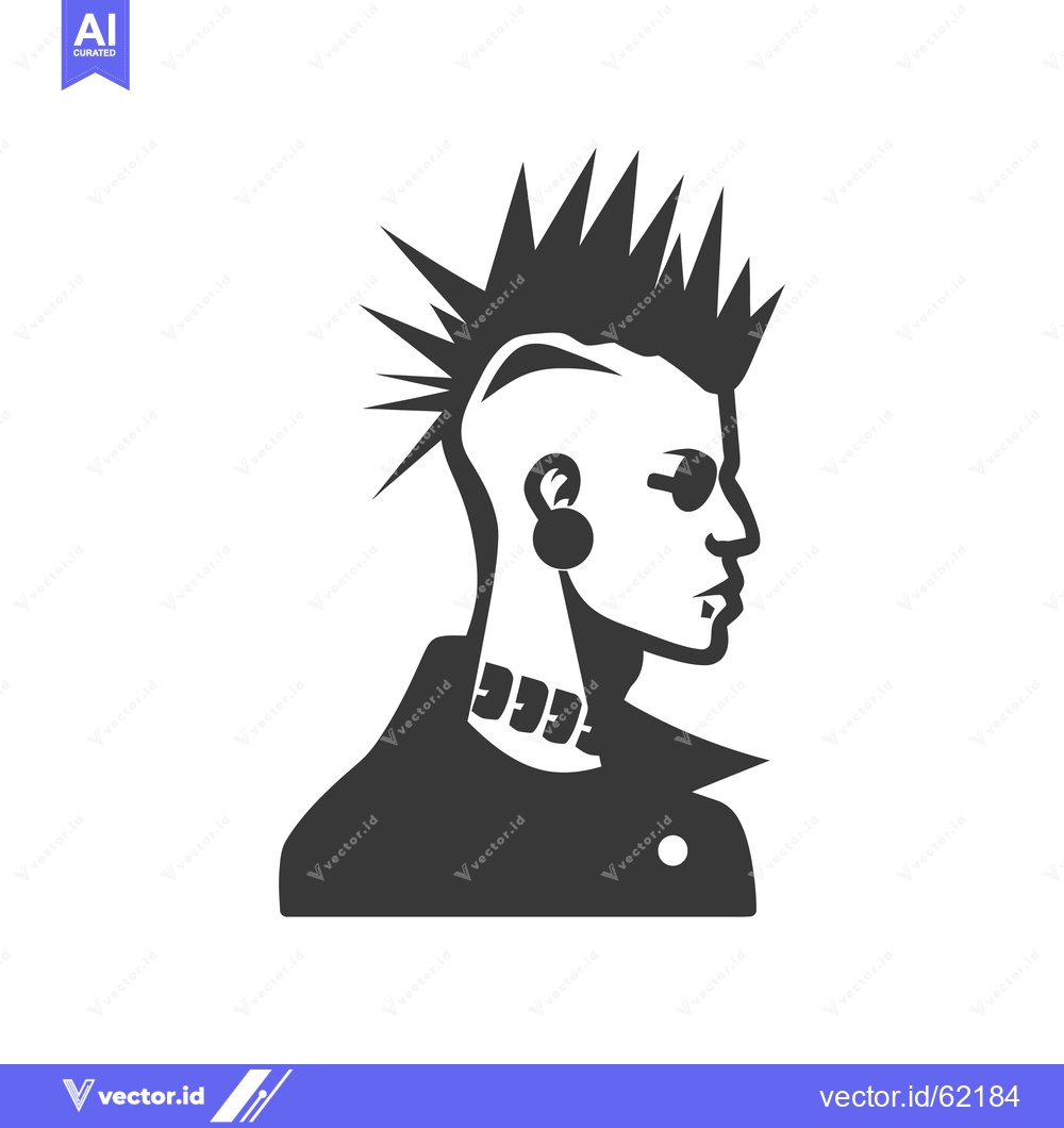 Premium Vector of Silhouette of a Punk with Spiked Hair, Sunglasses, and Earring