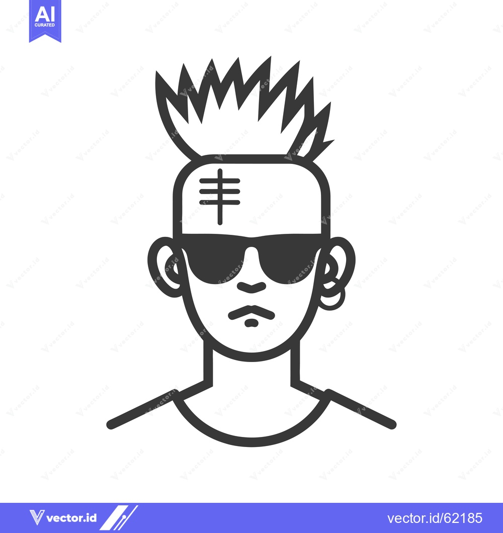 Premium Vector of Line Drawing of a Man with a Spiky Haircut and Sunglasses
