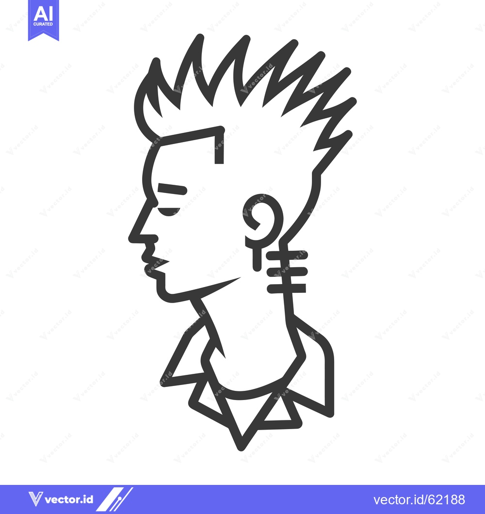 Premium Vector of Line Art Illustration of a Person with Spiky Hair and a Tattoo