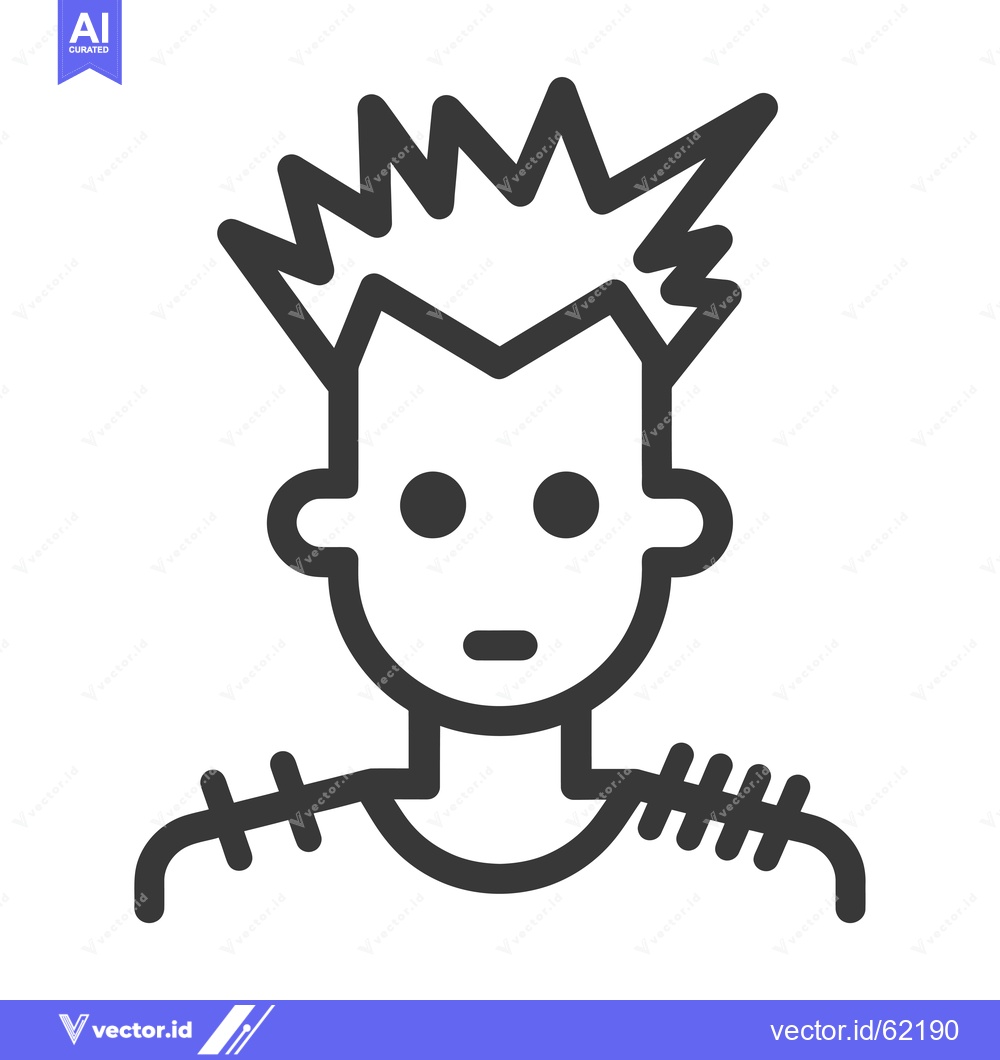 Premium Vector dari Line Drawing of a Person with Spiky Hair and Stitches on their Shoulde