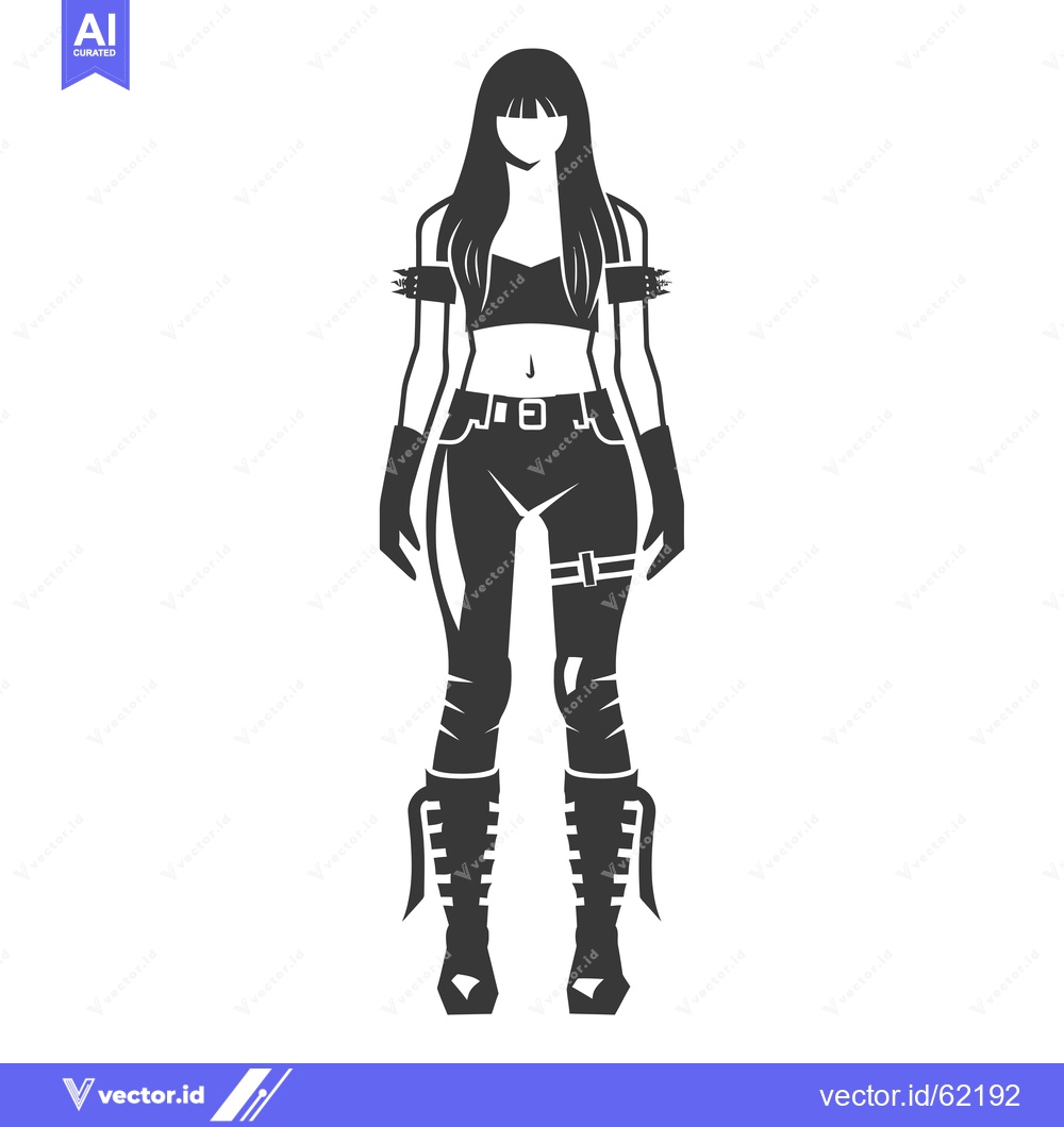 Premium Vector of Silhouette of a Woman in a Black Crop Top and Pants with Spiked Bracel