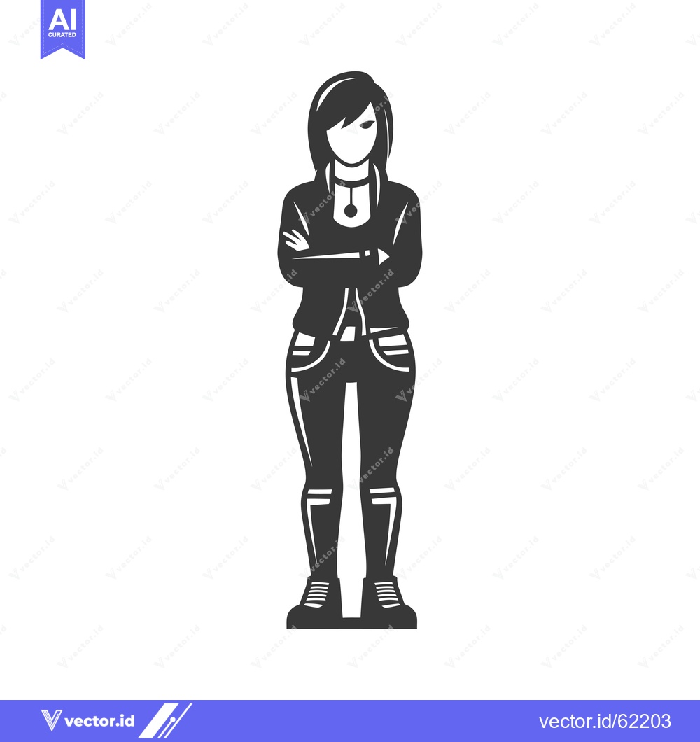 Premium Vector of Black and White Silhouette of a Woman with Arms Crossed