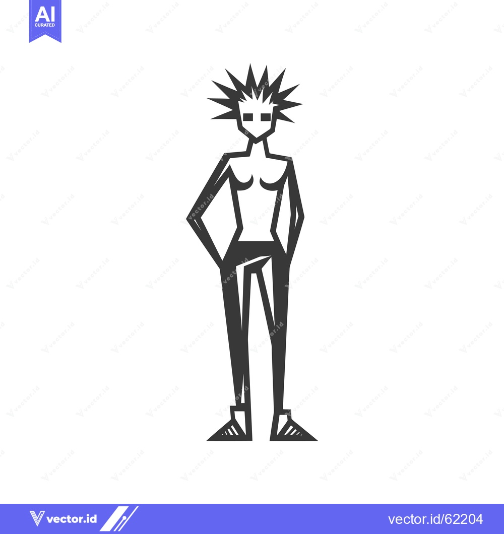 Premium Vector dari Stylized Black and White Illustration of a Standing Person with Spiky