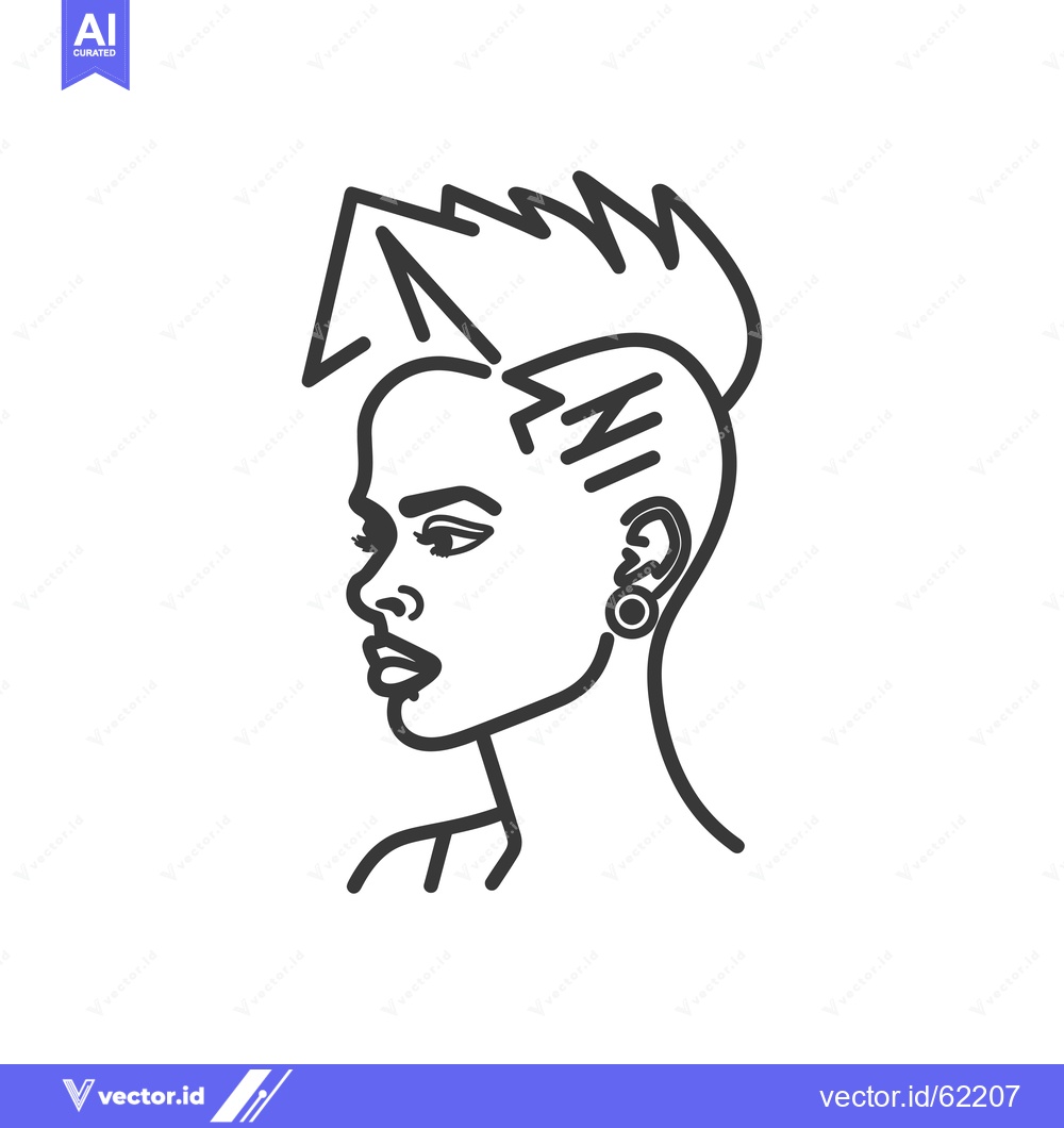 Premium Vector dari Line Art Illustration of a Woman with a MoHawk Hairstyle