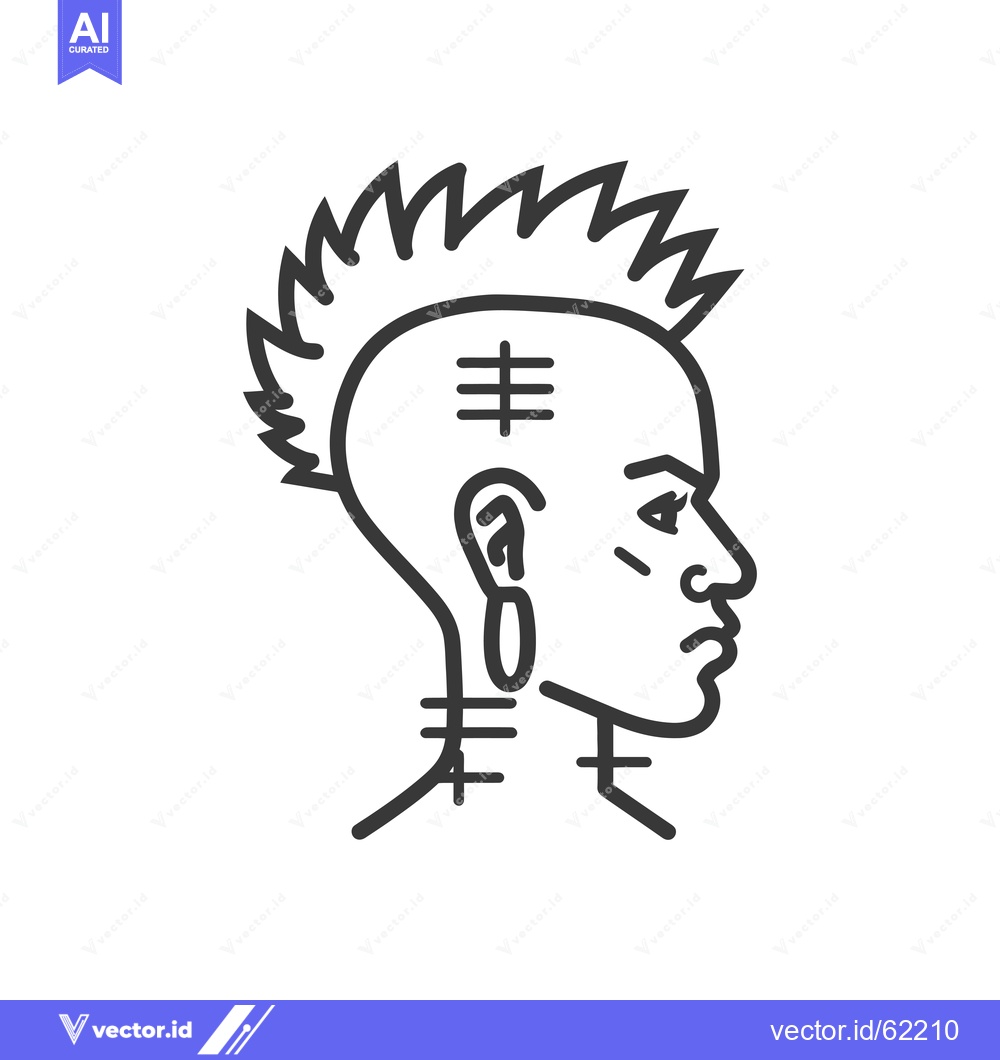 Premium Vector dari Line Art Portrait of a Person with a Spiky Hairstyle and Facial Tattoo