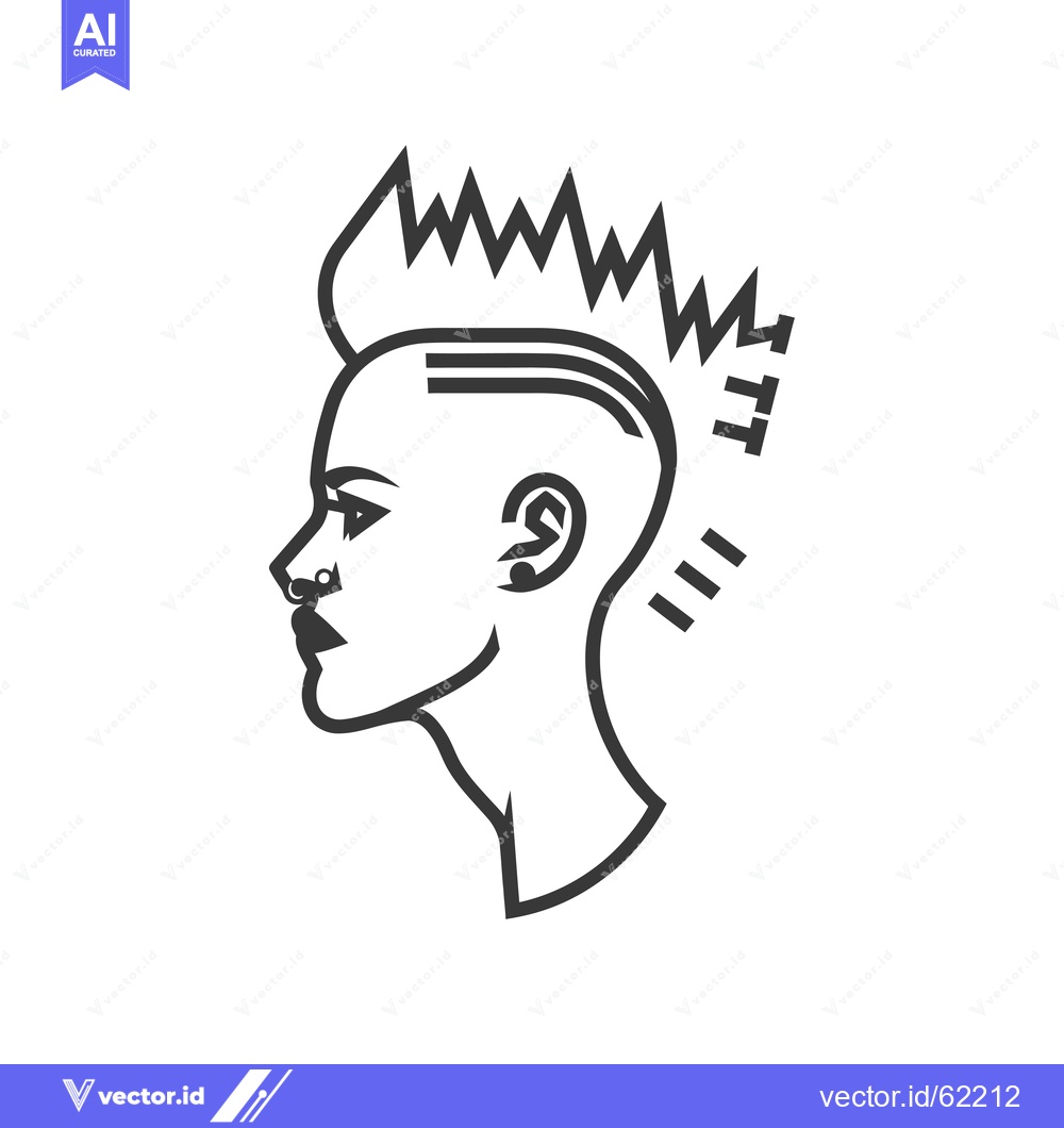 Premium Vector of Line Art Profile of a Woman with a Spiky Hairstyle and Piercings