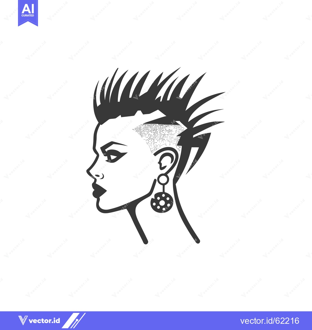 Premium Vector dari Side Profile of a Woman with Spiky Hair and Earrings