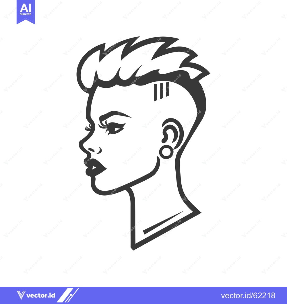 Premium Vector dari Black and White Line Art Portrait of a Woman with Short, Spiky Hair an