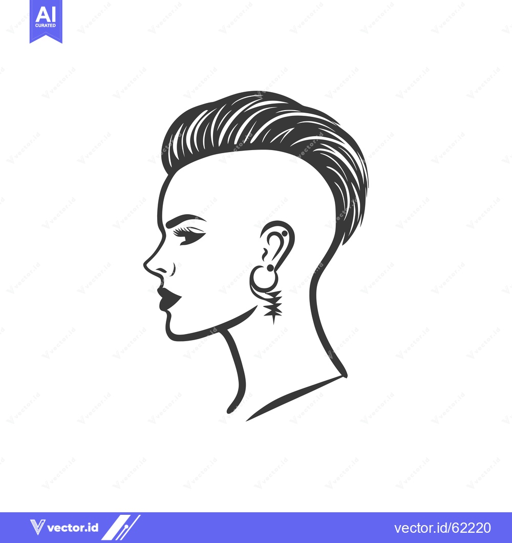 Premium Vector of Side Profile of Woman with Short Spiky Hairstyle and Earring