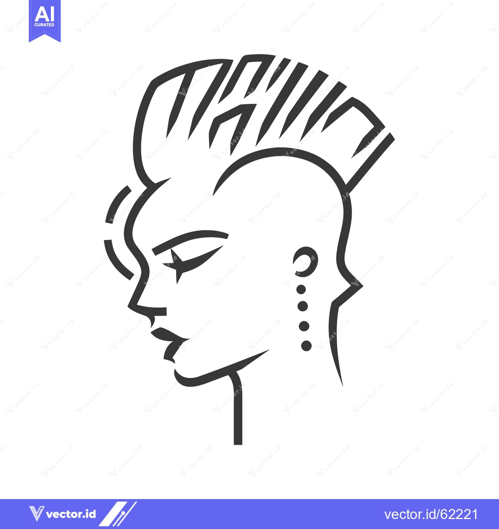 Premium Vector of Line Art Portrait of a Person with a Spiky Hairstyle and Earrings