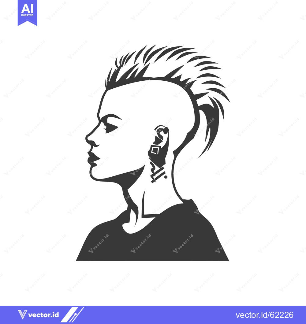 Premium Vector of Profile of a Woman with a Mohawk Hairstyle and Tattoos