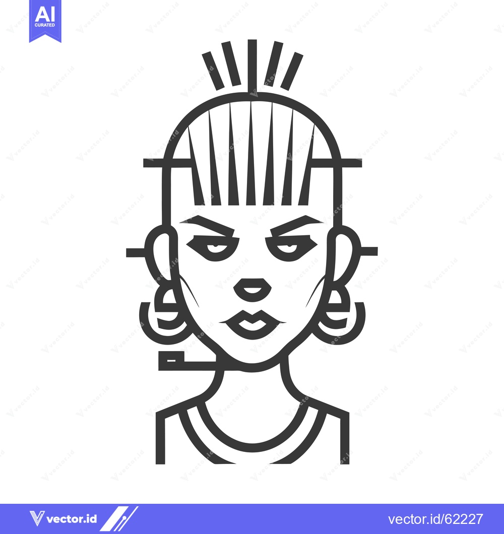 Premium Vector dari Line Art Illustration of a Woman with a Spiky Hairstyle and Earrings