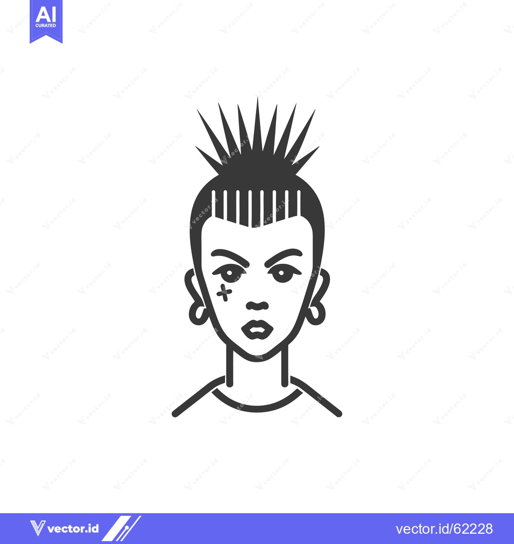 Premium Vector of Black and White Line Art Illustration of a Punk Girl