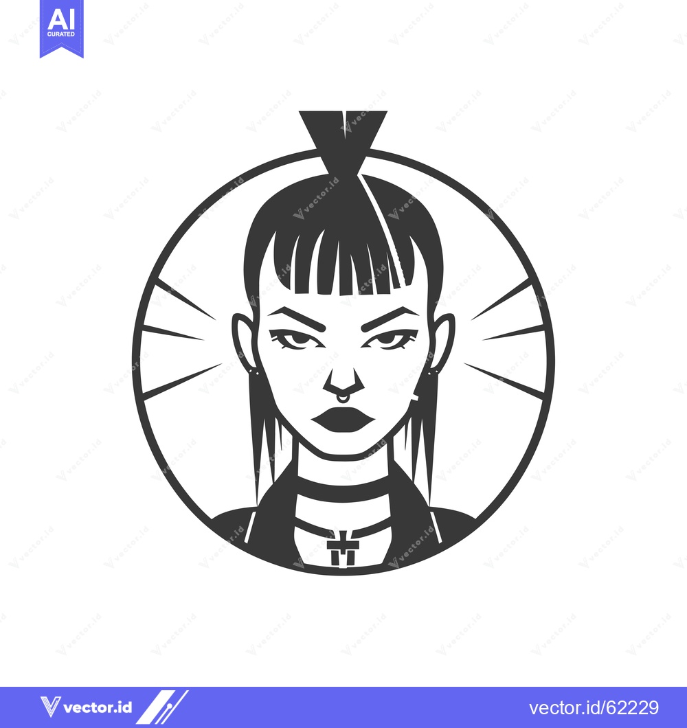 Premium Vector dari Black and White Portrait of a Woman with Piercings and a Choker