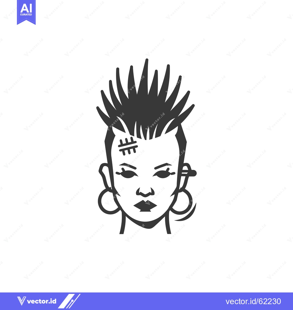 Premium Vector dari Black and White Illustration of a Woman with Spiky Hair, Earrings, and