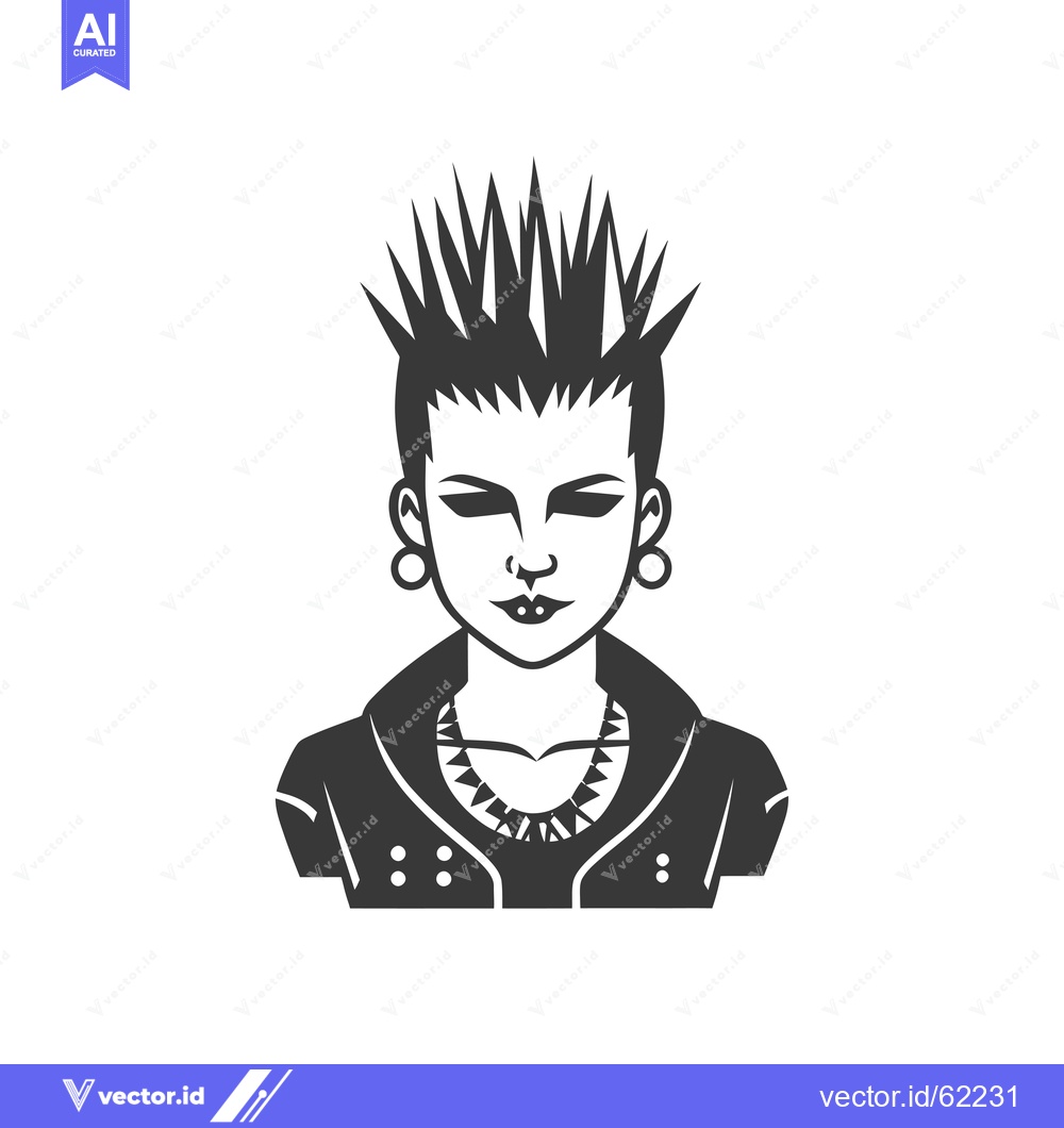 Premium Vector dari Black and White Illustration of a Punk Rock Girl with Spiky Hair