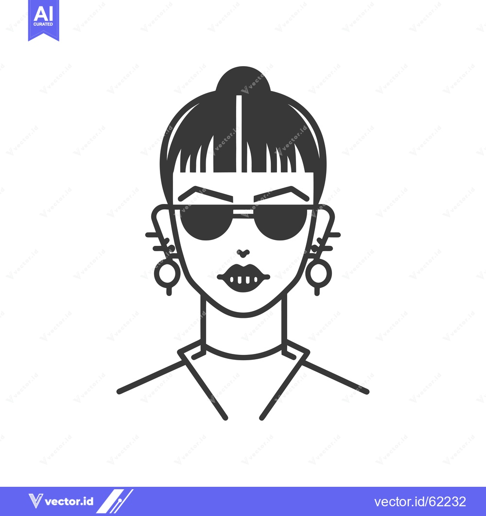 Premium Vector of Line Art Illustration of a Woman with Sunglasses