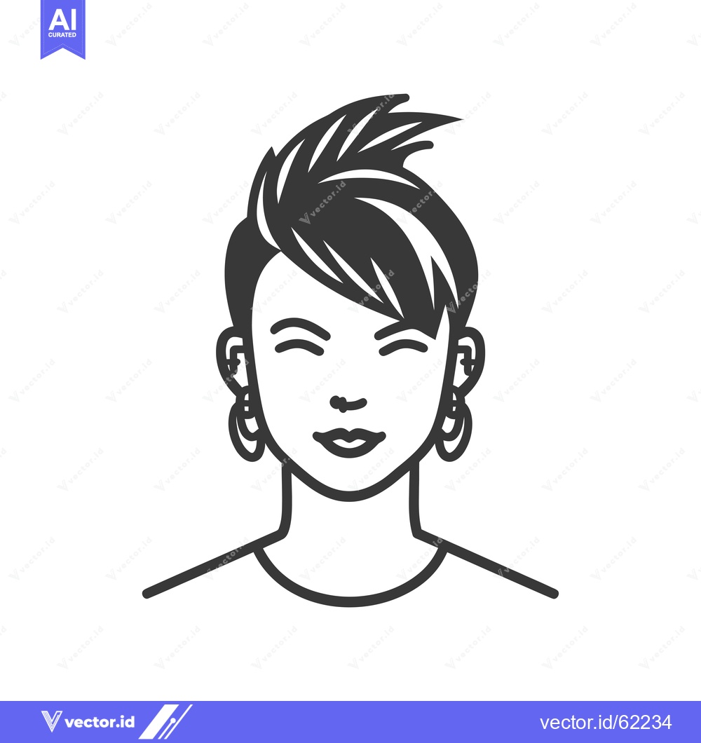 Premium Vector dari Line Drawing of a Woman with Short Spiky Hair and Earrings
