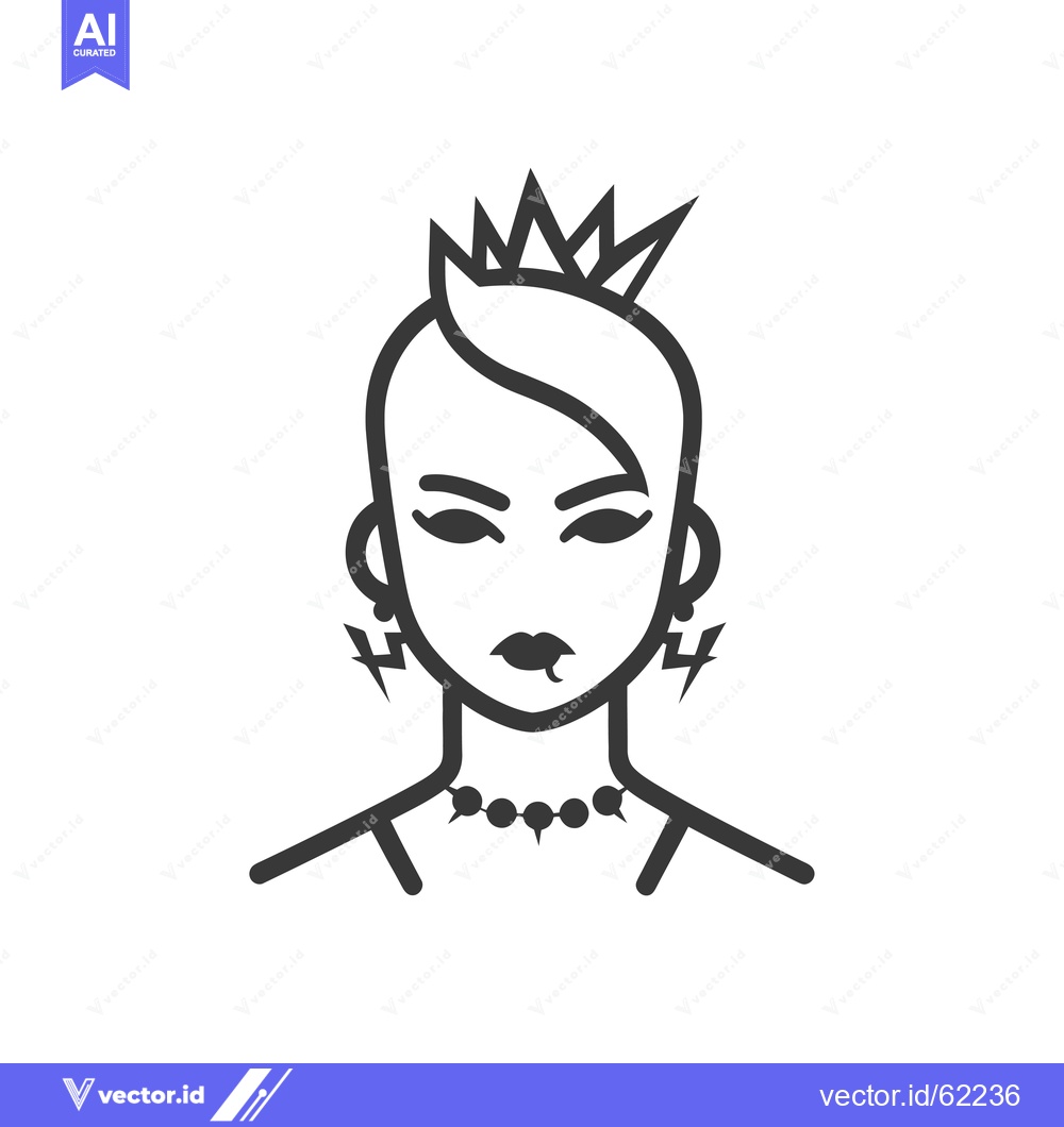Premium Vector of Line Art Illustration of a Woman with a Crown, Earrings, and a Necklac