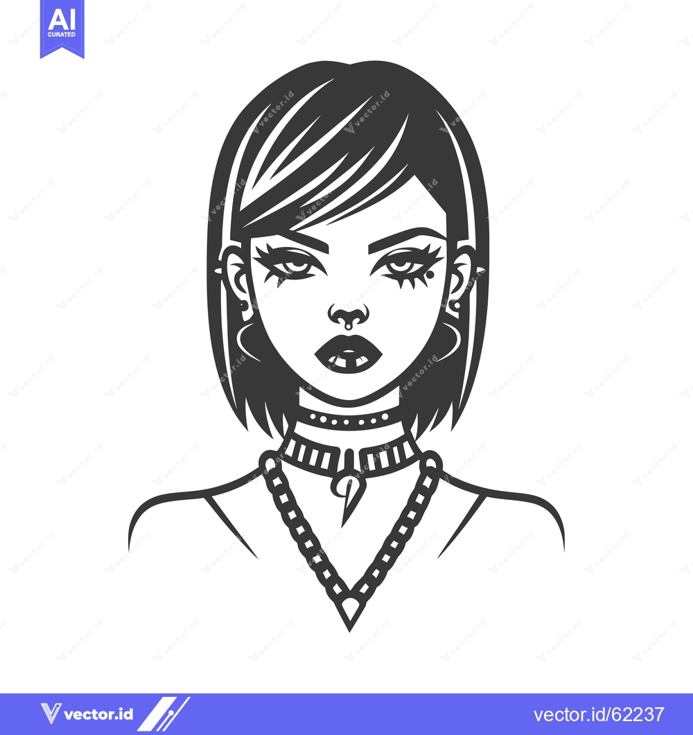 Premium Vector dari Black and White Illustration of a Woman with Piercings and Jewelry