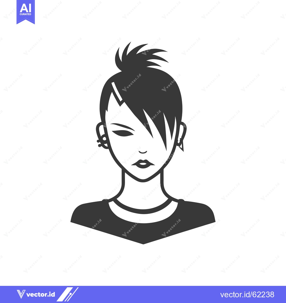 Premium Vector dari Black and White Illustration of a Woman with Short Spiky Hair and Pier