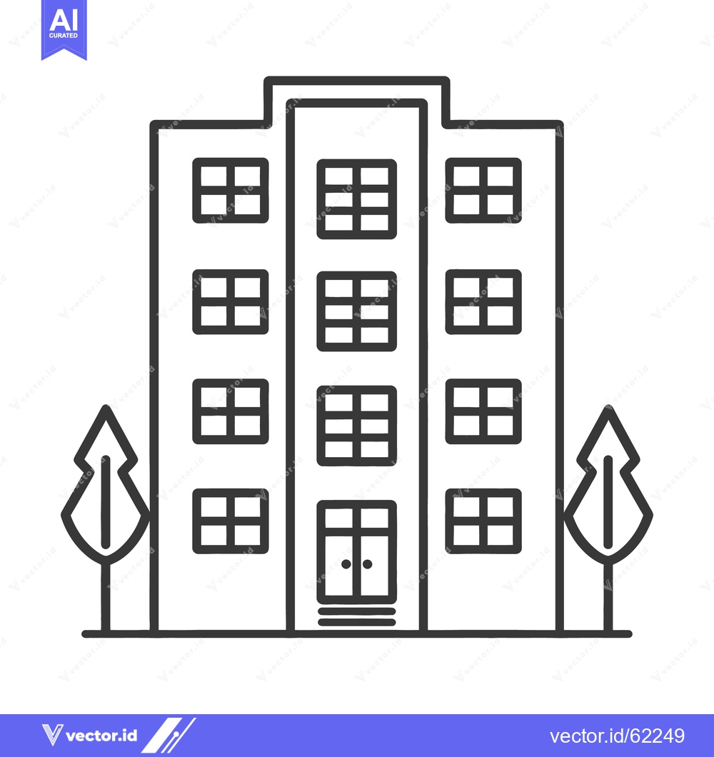 Premium Vector of A simple black and white illustration of a tall building and trees