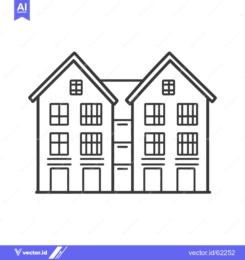 Premium Vector dari Two connected residential buildings with windows and gabled roofs