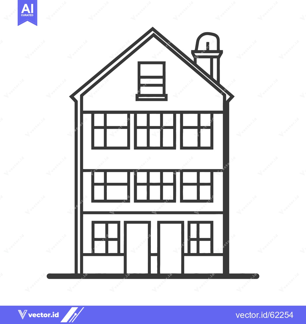 Premium Vector of A three story building illustration featuring symmetrical windows and
