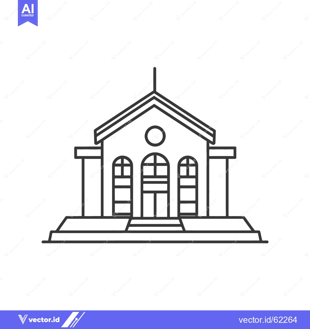 Premium Vector of Simple black and white building depiction with arched windows and colu