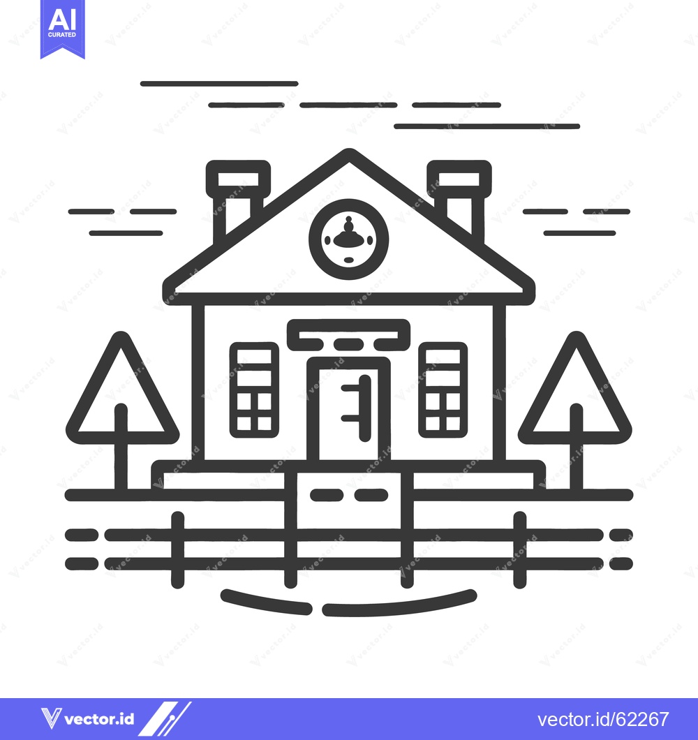 Premium Vector dari A black and white line drawing of a house and fence