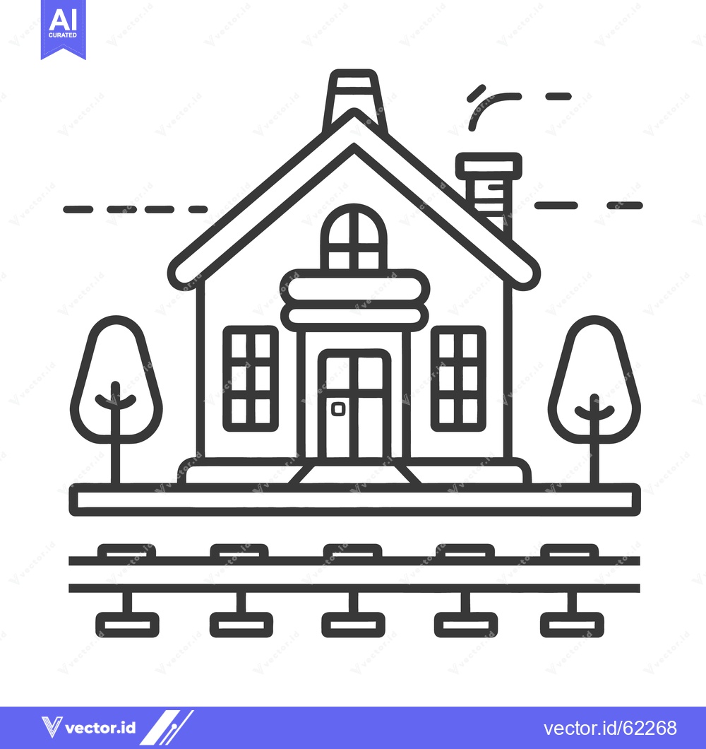 Premium Vector dari A vector illustration of a building alongside railway tracks