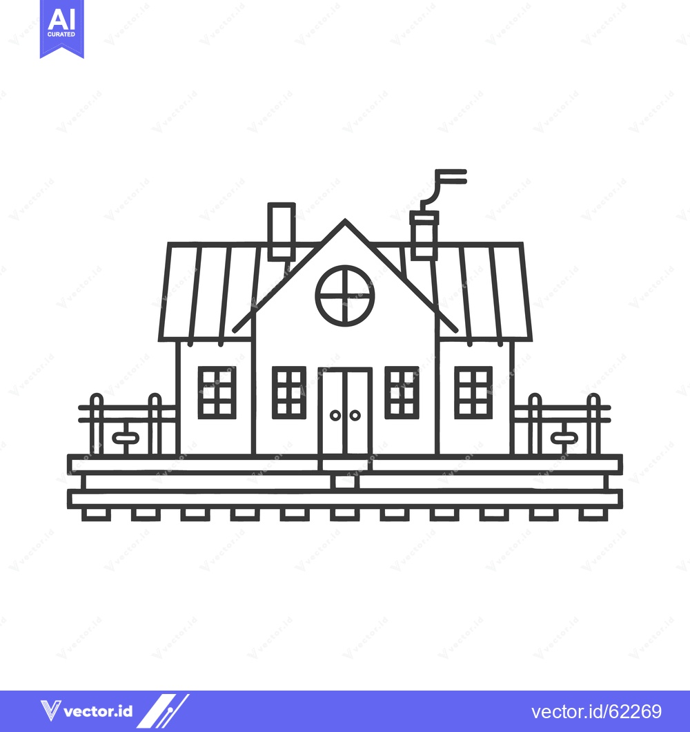 Premium Vector of A simplistic line art illustration of a railway station building