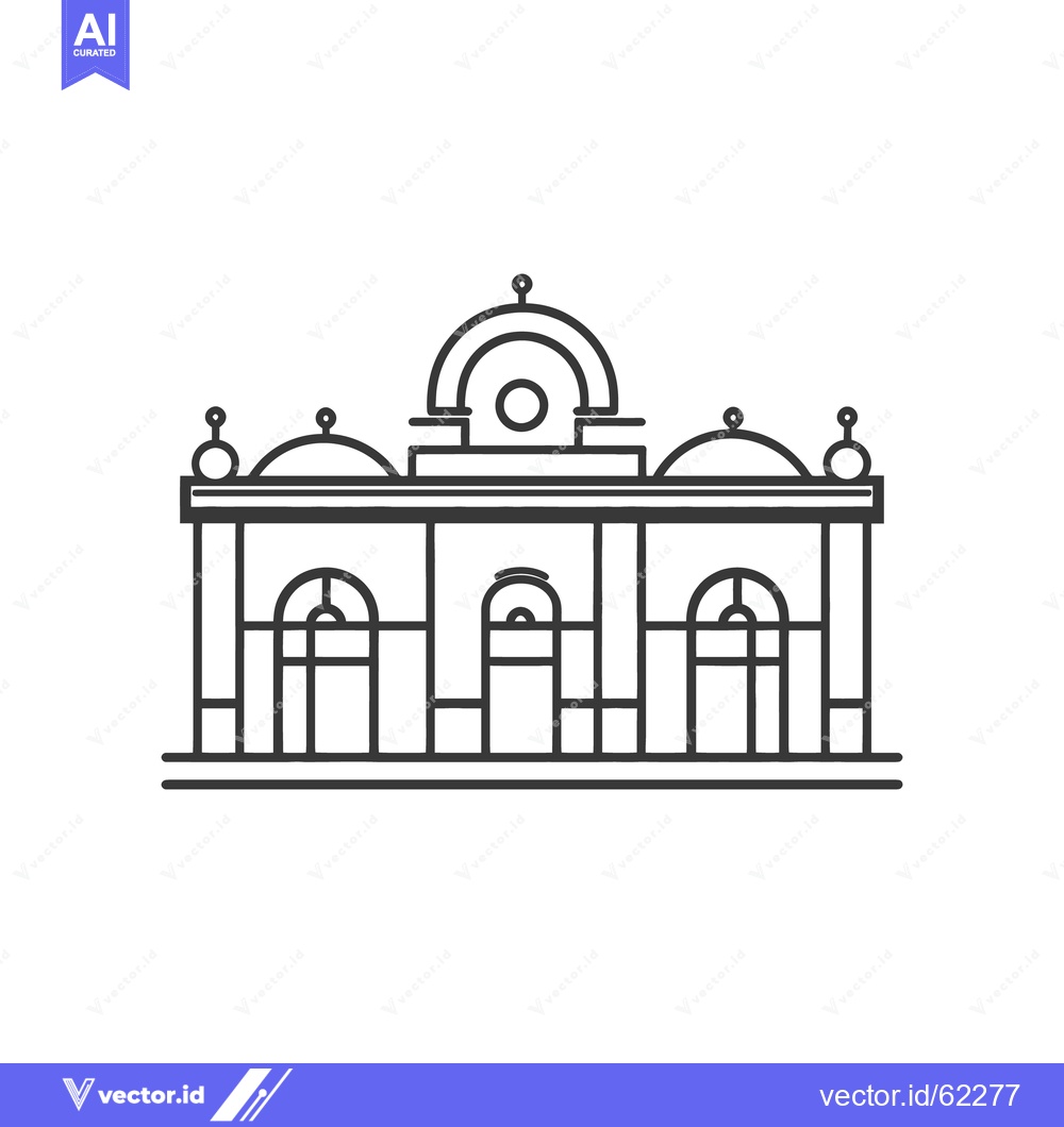 Premium Vector of Simple black line drawing depicts a building facade in a vector style
