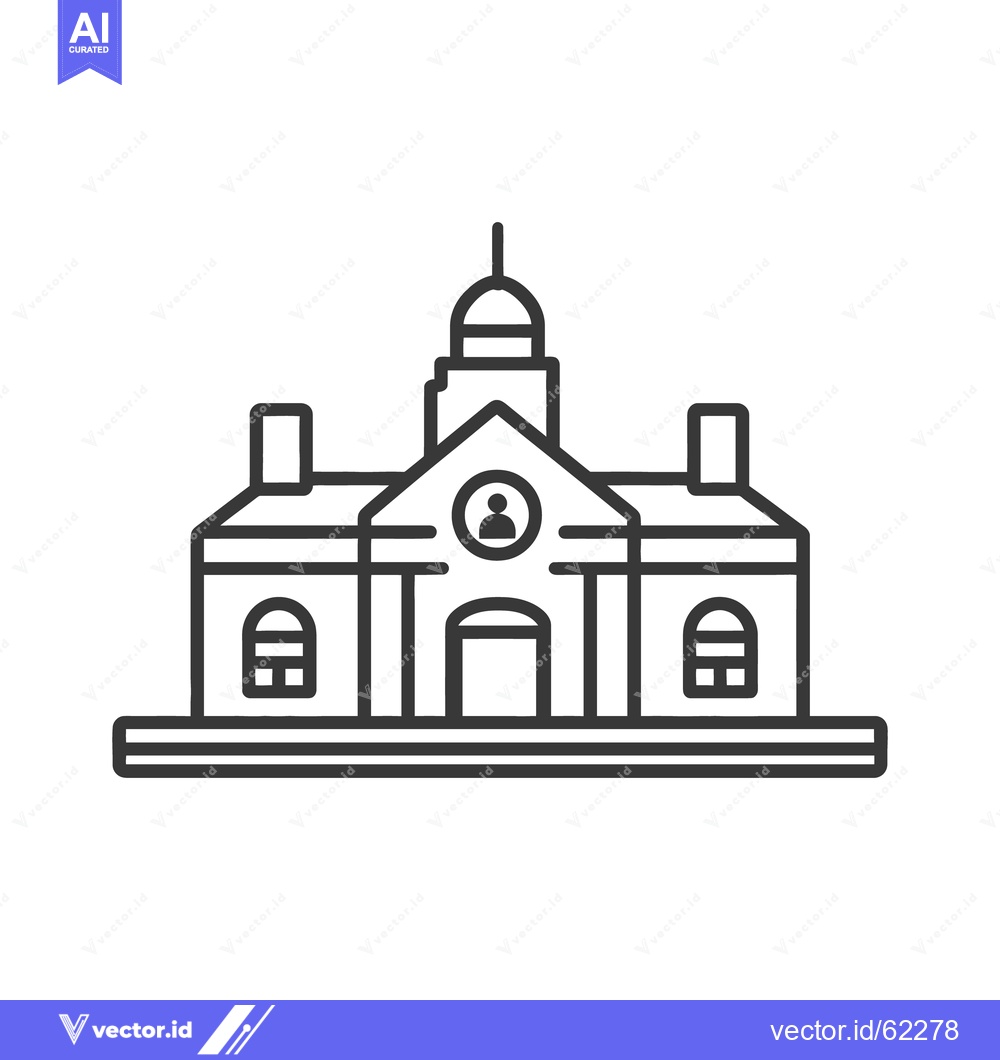 Premium Vector of Black outlined building illustration with a steeple and person icon