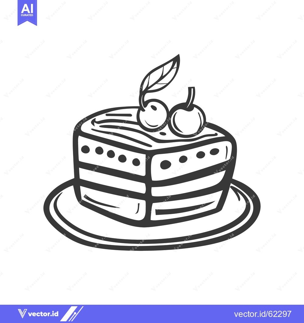 Premium Vector dari A simple black and white illustration of cherry cake on a plate