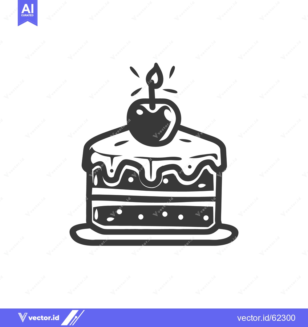 Premium Vector dari A simple illustrated cake topped with a cherry and a candle