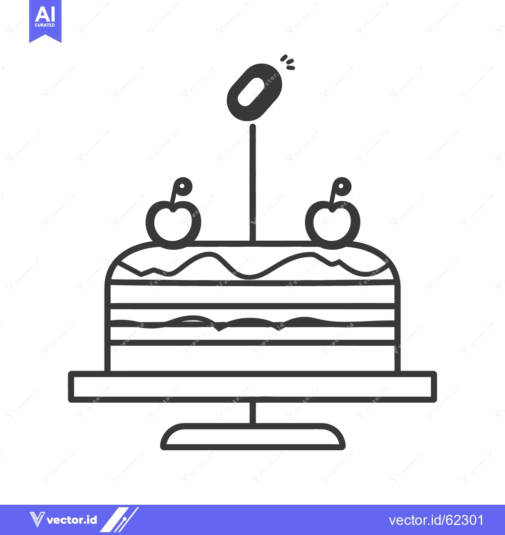 Premium Vector dari An illustrated tiered cake decorated with two cherries and a candle
