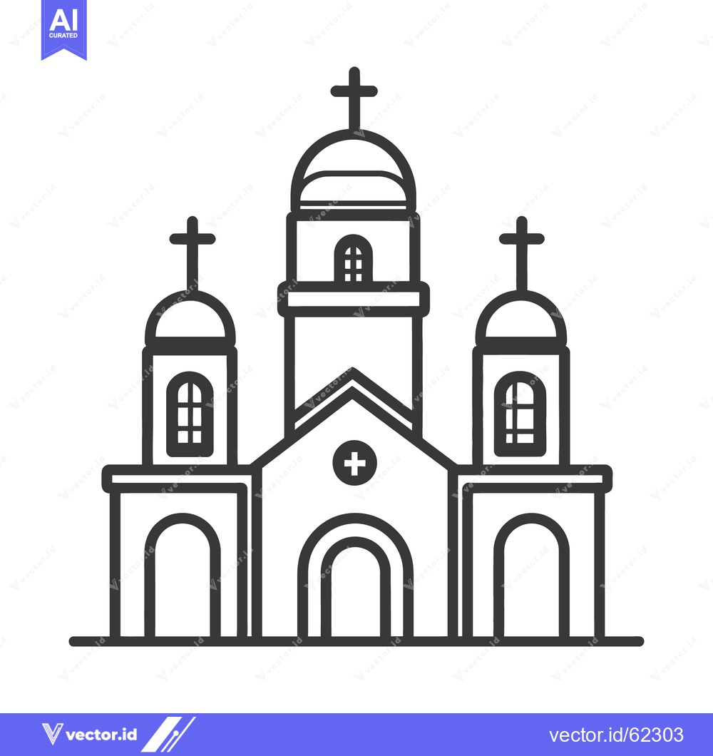 Premium Vector of A detailed black and white linear illustration of a church building
