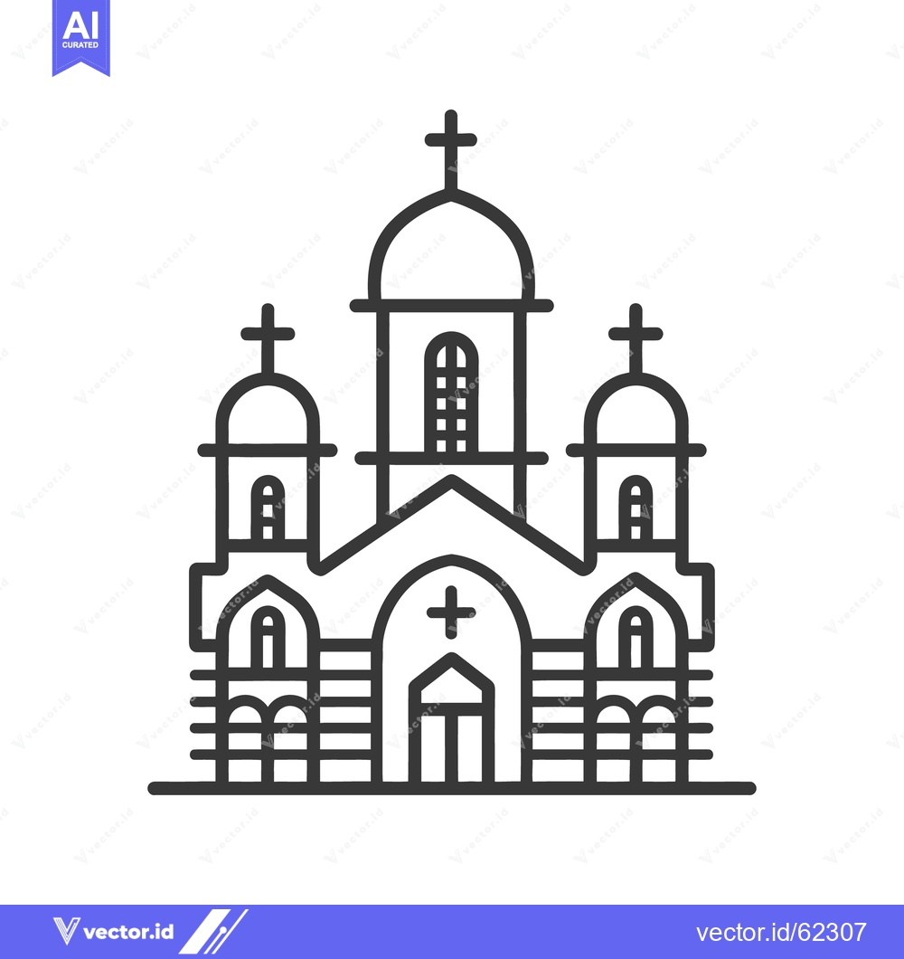 Premium Vector of Architectural line art of a church building with crosses and domes