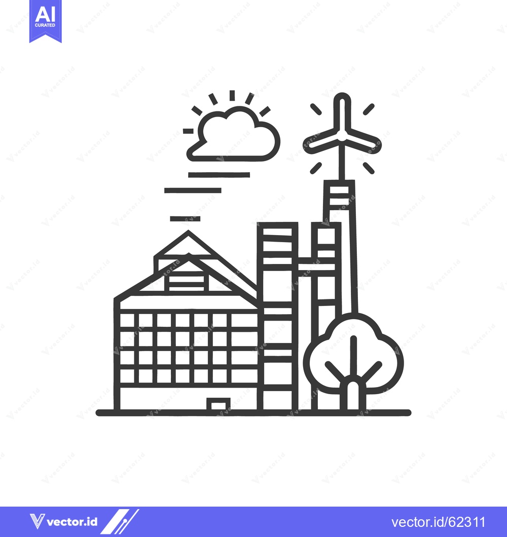 Premium Vector of An illustrated industrial scene with environmental and natural element
