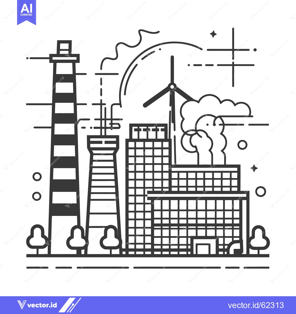 Premium Vector dari Black and white illustration depicts an industrial energy landscape sc