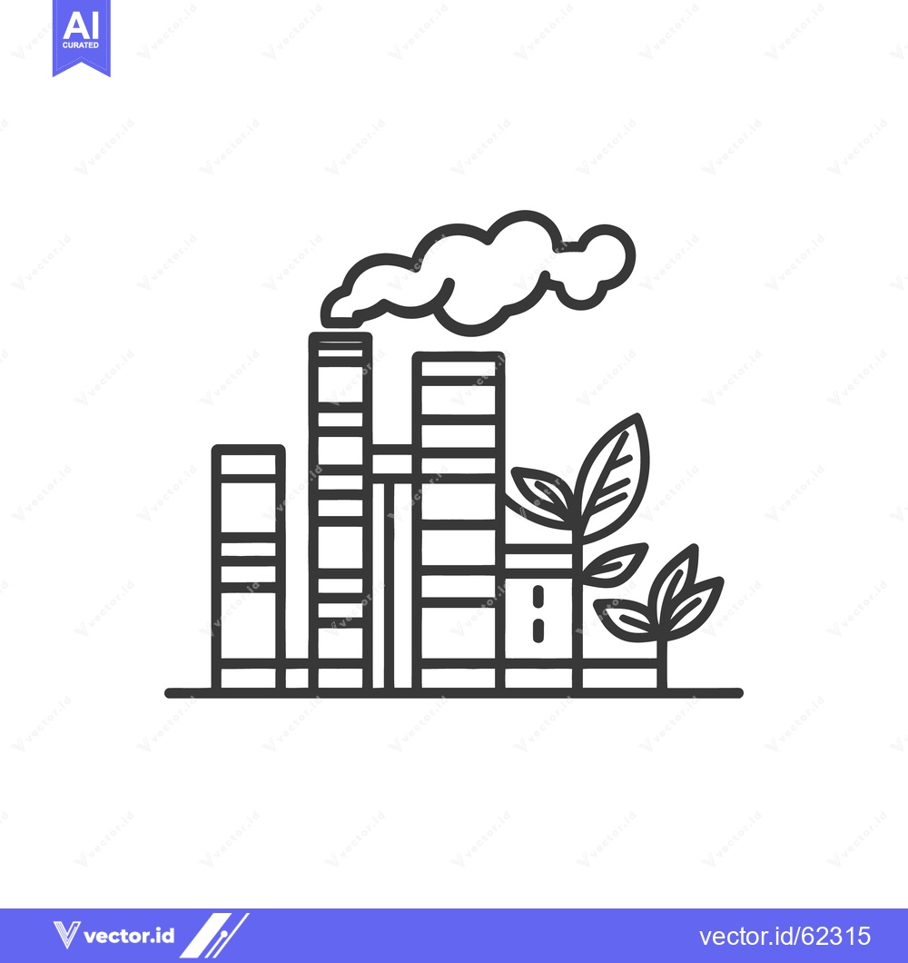 Premium Vector of Industrial Buildings with Smoke and Plant Life Represent Environmental