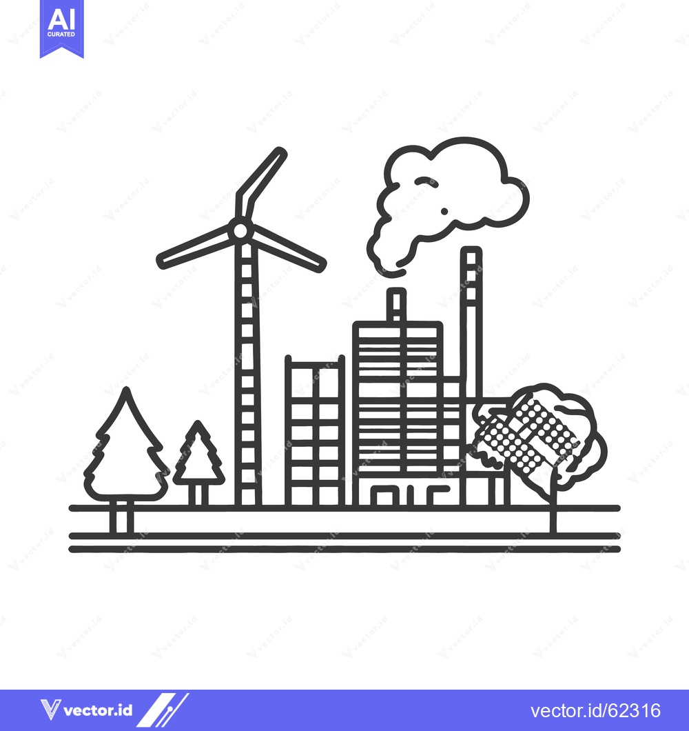 Premium Vector of A graphic shows an industrial area with wind turbine and trees