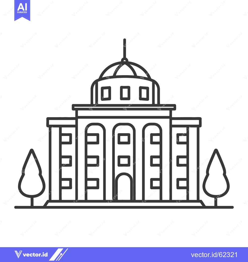 Premium Vector dari A simple outlined illustration of a building with trees