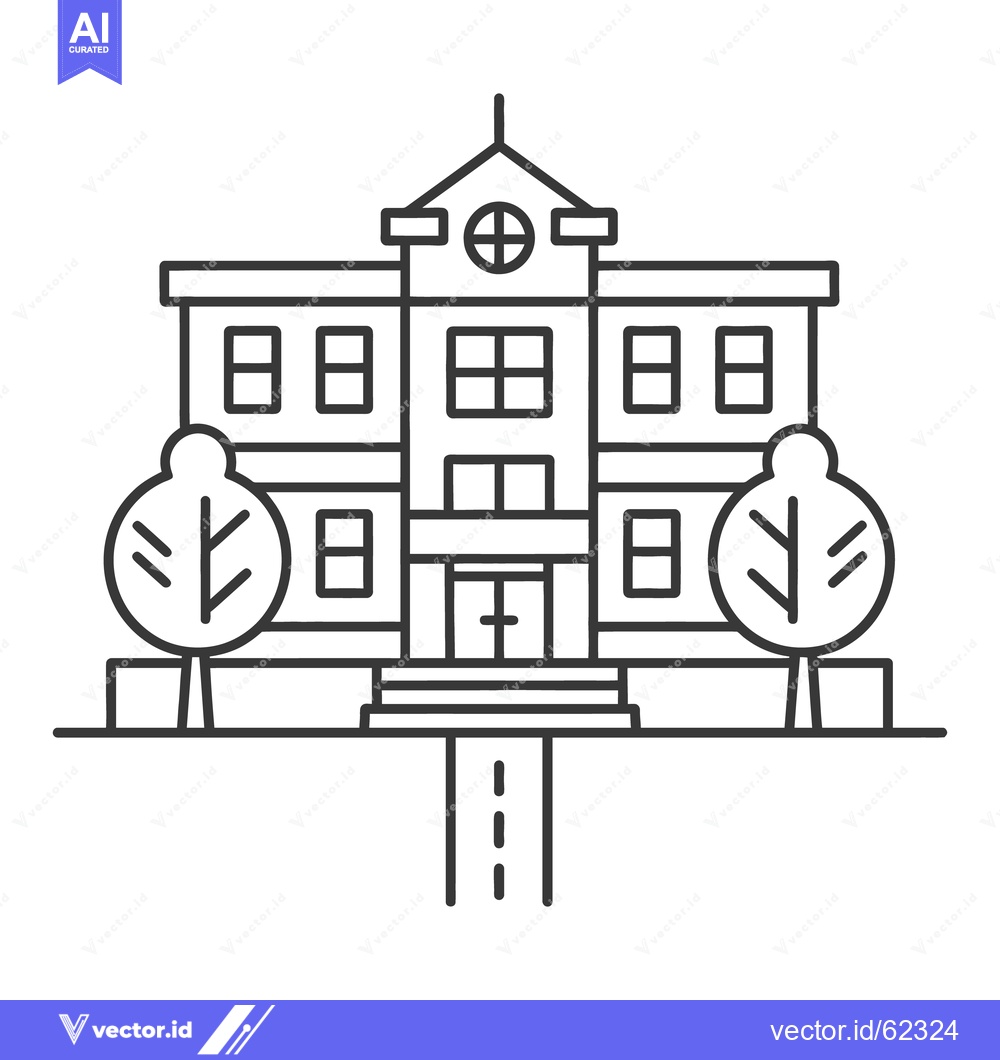 Premium Vector dari A simple vector illustration of a school building with trees