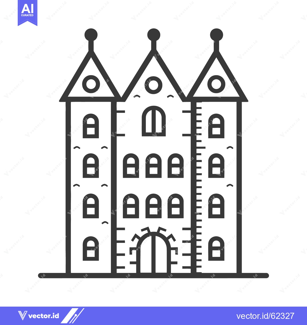 Premium Vector dari A black and white illustration depicts a medieval castle building desi