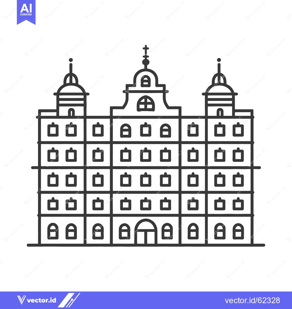 Premium Vector dari A symmetrical line drawing depicting an ornate building facade