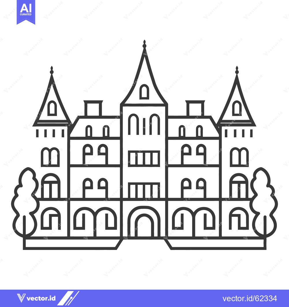 Premium Vector dari An elegant illustration of a detailed castle building in black lines