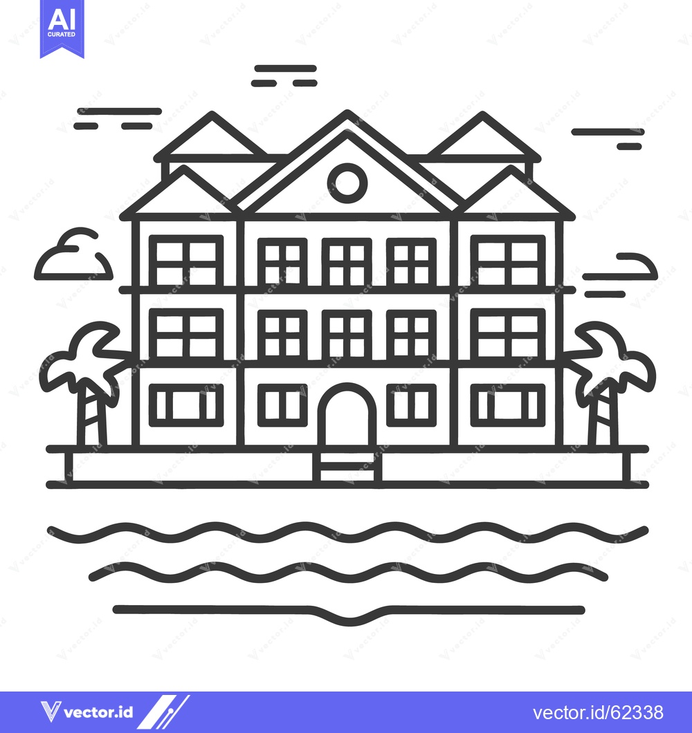 Premium Vector dari Black and white illustration of a beachside apartment building